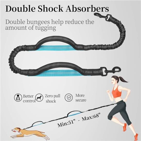 Hands Free Dog Leash Waist Belt Bungee Pouch Large Pet Running Walking Black - Picture 5 of 7